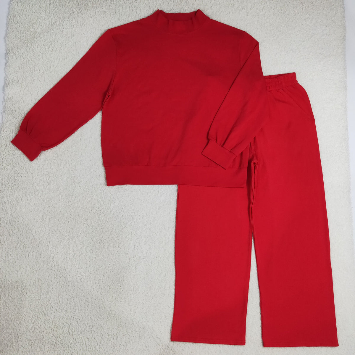 Mama and Me Girls Red Long Sleeves Choker Shirts Pockets Flare Pant Clothes Sets