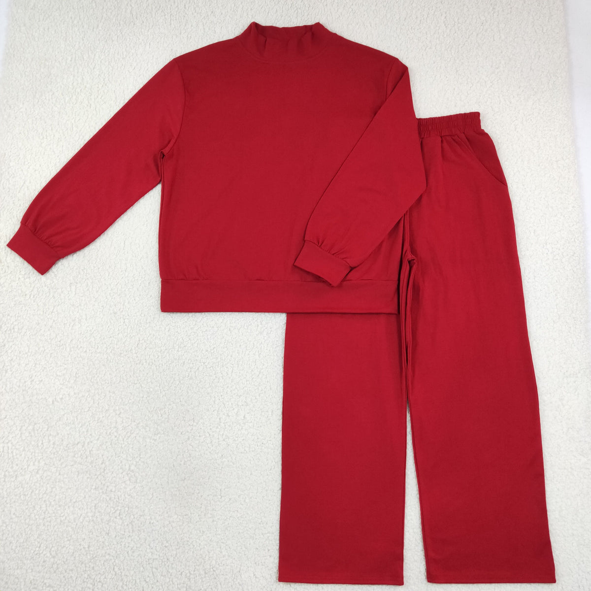 Mama and Me Girls Maroon Long Sleeves Choker Shirts Pockets Flare Pant Clothes Sets