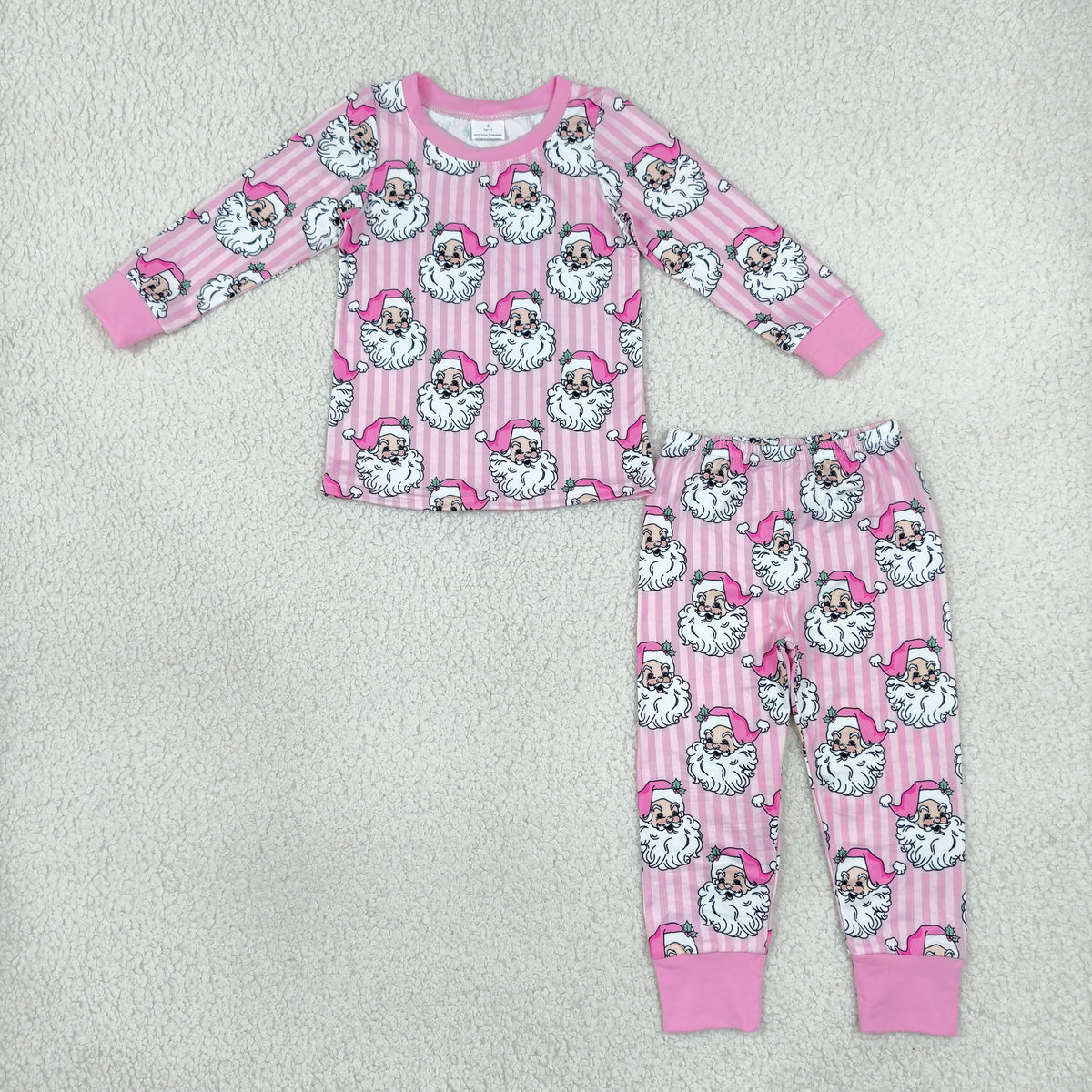 Sibling Baby Girls Pink Stripe Santa Flare Pant Christmas Clothes Set Zip Rompers