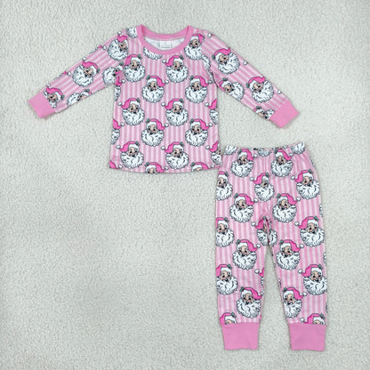 Sibling Baby Girls Pink Stripe Santa Flare Pant Christmas Clothes Set Zip Rompers