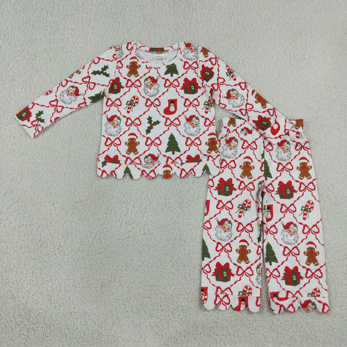 GLP3447 Baby Girls Santa Bows Trees Top Flare Pant Christmas Scallop Clothes Set