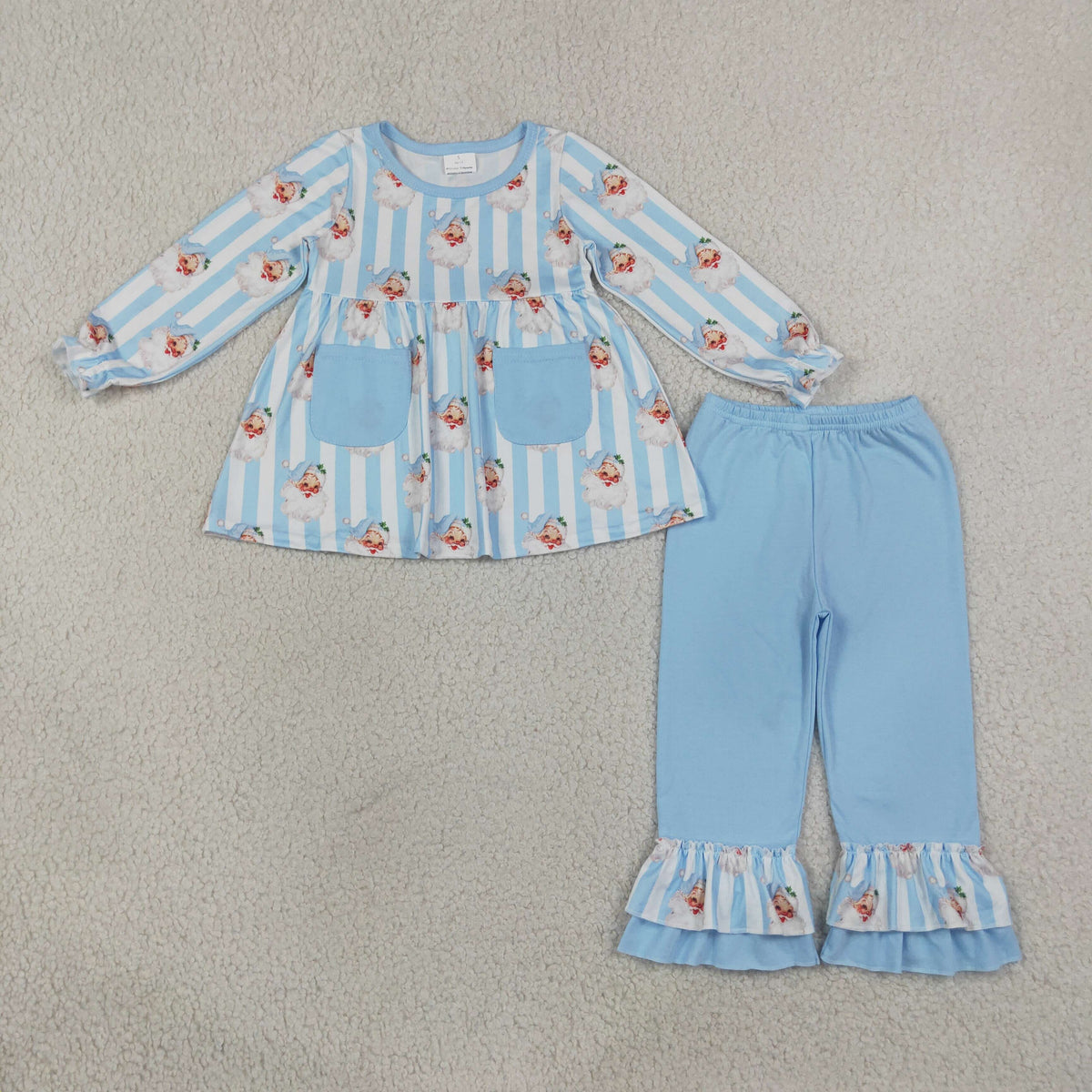 Sibling Baby Girls Santa Pockets Tunic Ruffle Pants Christmas Clothes Sets