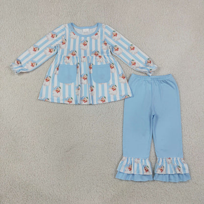 Sibling Baby Girls Santa Pockets Tunic Ruffle Pants Christmas Clothes Sets