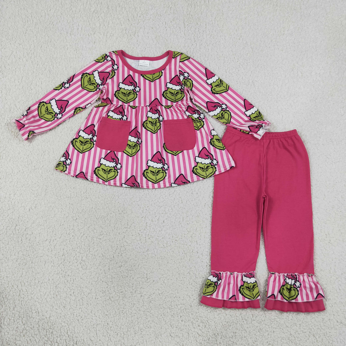Sibling Baby Girls Santa Pockets Tunic Ruffle Pants Christmas Clothes Sets