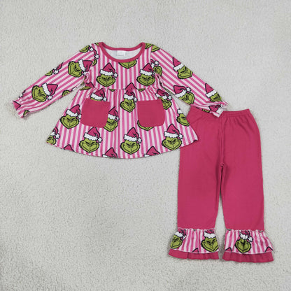 Sibling Baby Girls Santa Pockets Tunic Ruffle Pants Christmas Clothes Sets