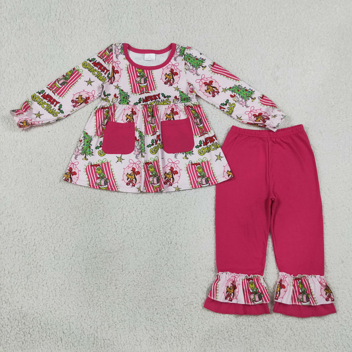 Sibling Baby Girls Santa Pockets Tunic Ruffle Pants Christmas Clothes Sets