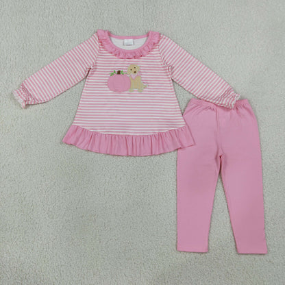 Sibling Baby Girls Embroidery Pumpkins Turkey Deer Ruffle Tunic Leggings Pant Fall Clothes Sets