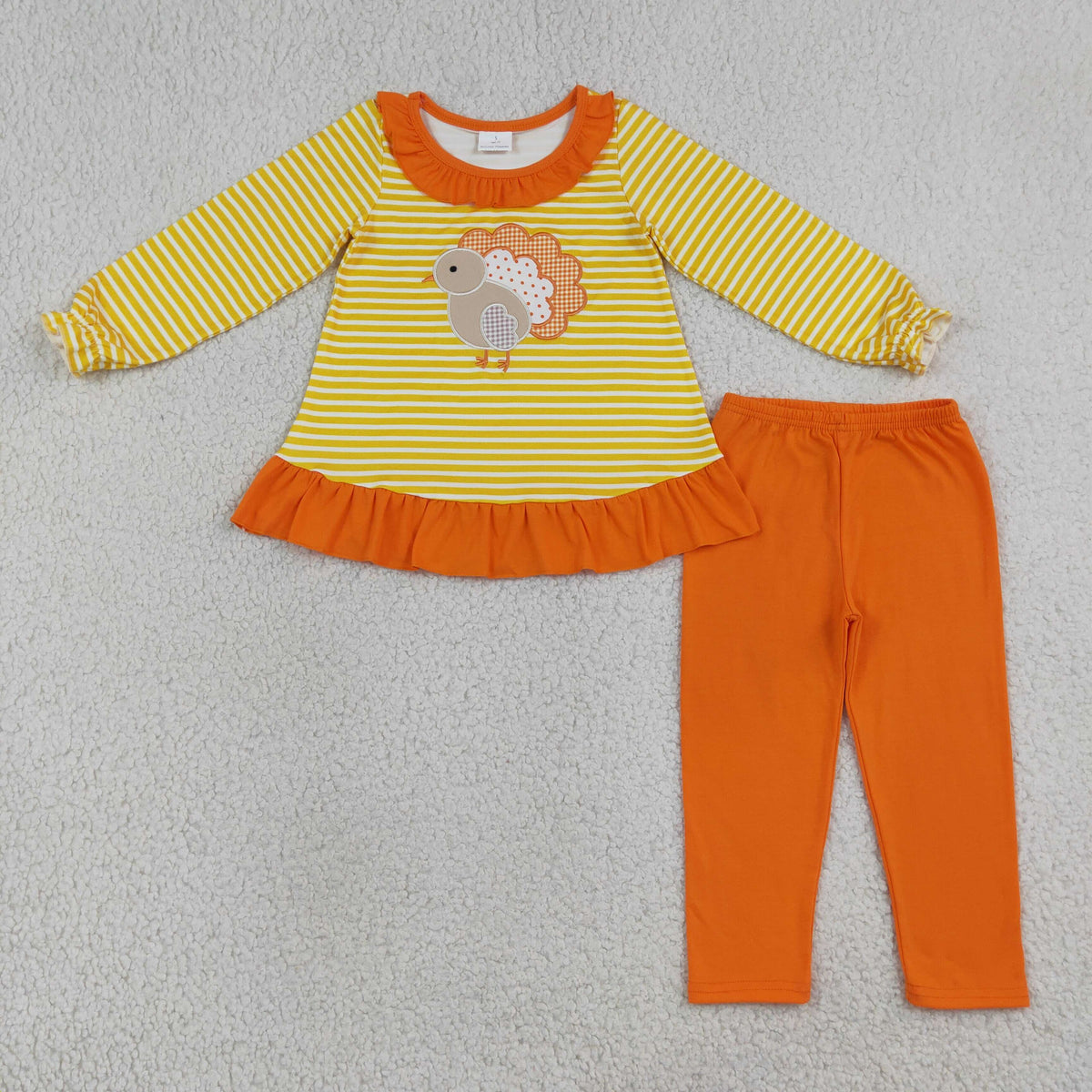 Sibling Baby Girls Embroidery Pumpkins Turkey Deer Ruffle Tunic Leggings Pant Fall Clothes Sets