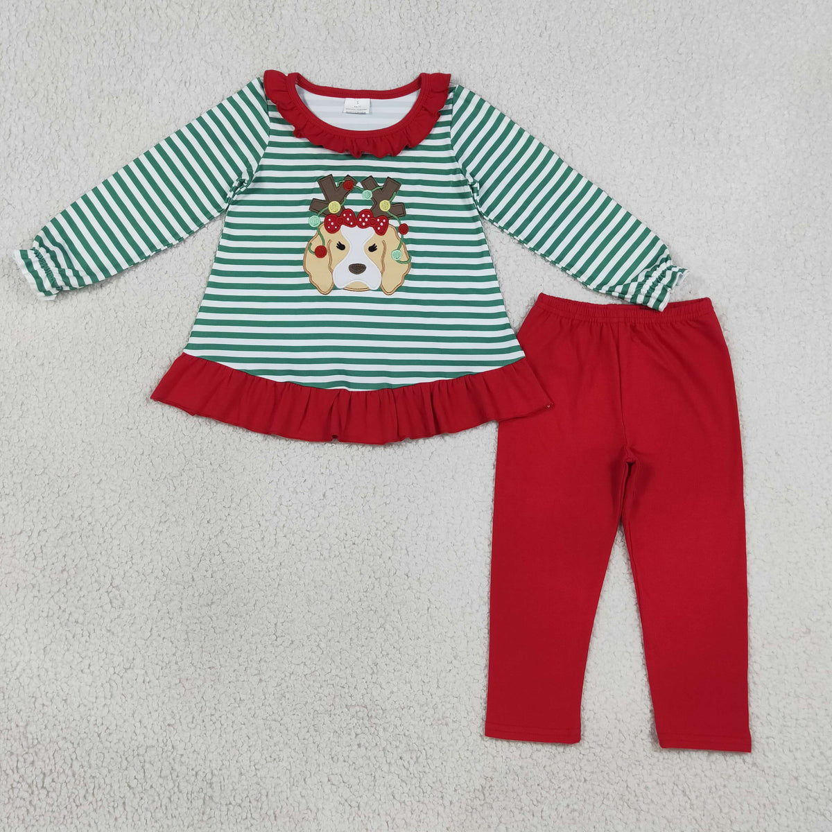 Sibling Baby Kids Embroidery Lights Dogs Christmas Stripe Clothes Set Rompers
