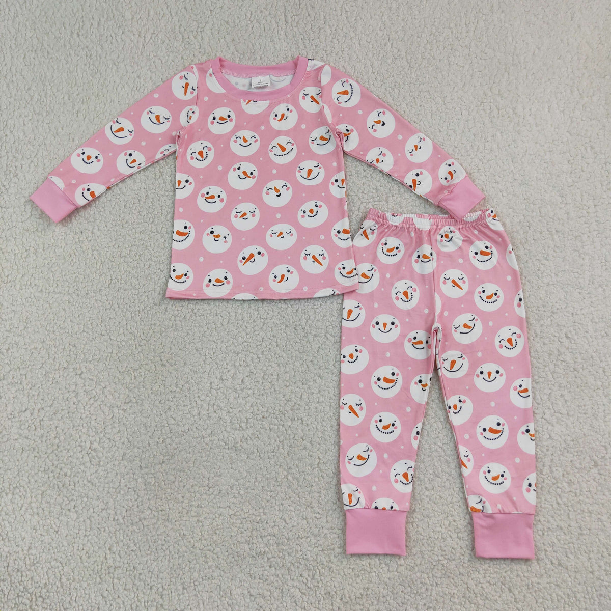 GLP3543 Baby Girls Pink Snowmen Top Pant Christmas Pajamas Clothes Set