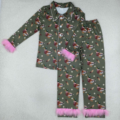Sibling Baby Kids Ducks Calls Flowers Hunting Pajamas Sets Blanked