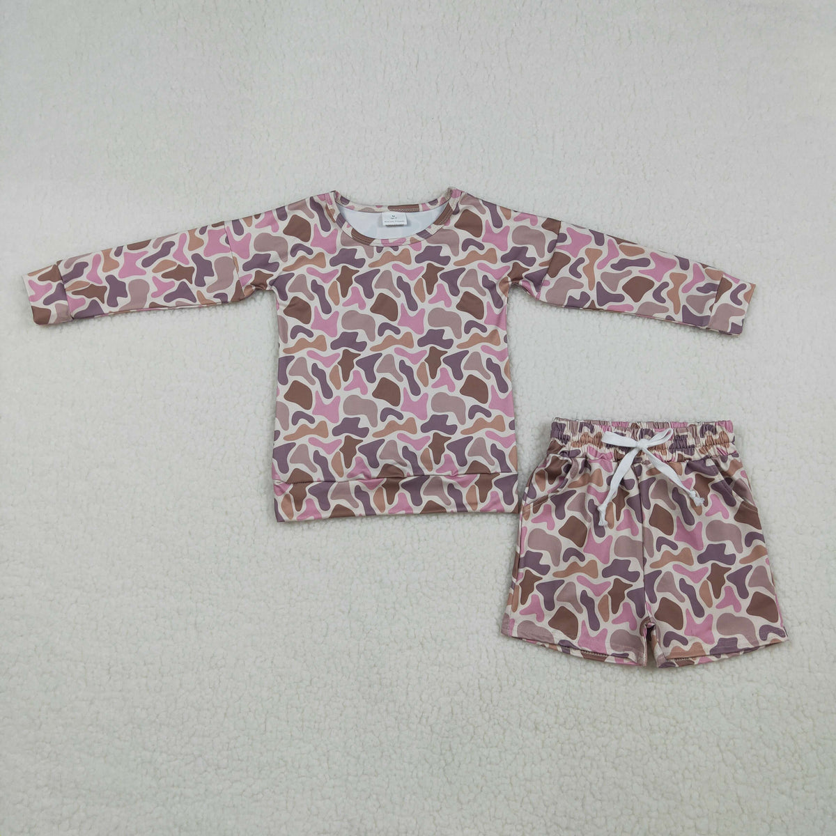GLS0091 Baby Girls Long Sleeve Southern Pink Brown Camo Top Pockets Short Clothes Set