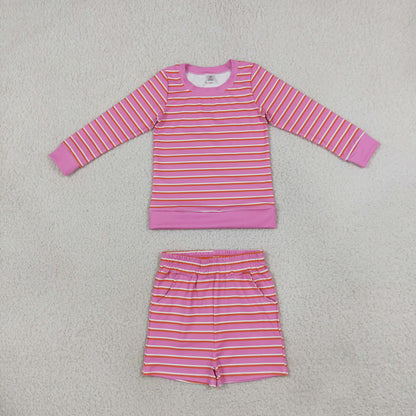 Sibling Baby Girls Long Sleeves Stripe Top Short Yoga Active Clothes Sets