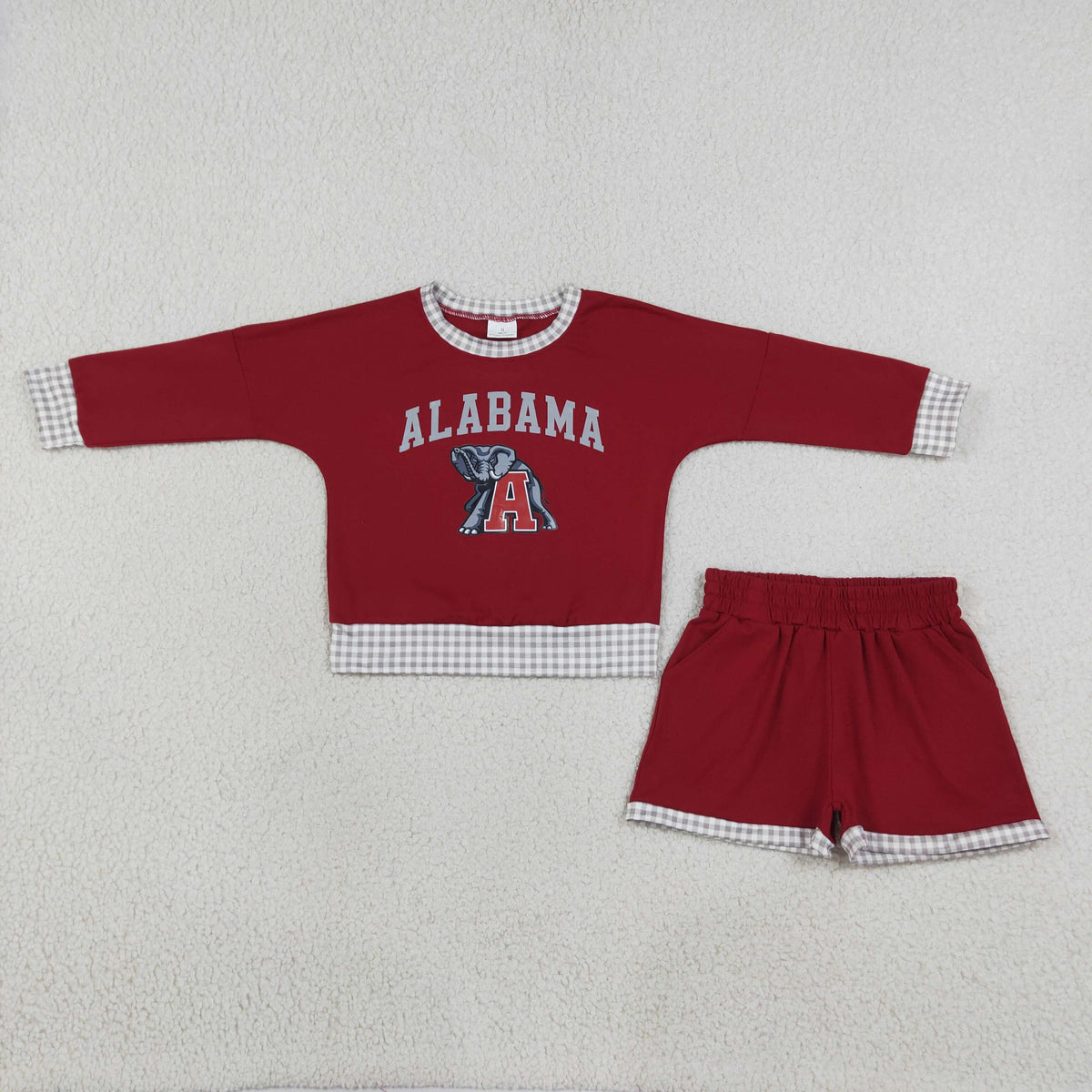 GLS0165 Baby Girls Red Long Sleeve Vinyl Alabama Top Pockets Short Team Clothes Set