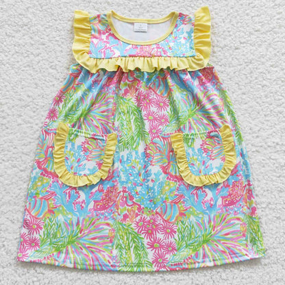 Sibling Baby Girls Flowers Checked Ruffle Knee Length Dresses
