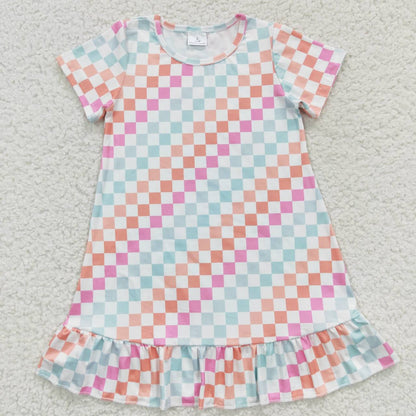 Sibling Baby Girls Flowers Checked Ruffle Knee Length Dresses