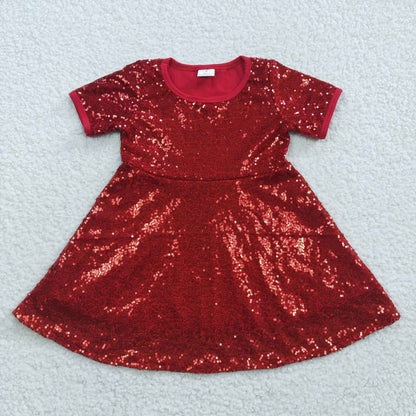 Sibling Baby Girls Christmas Embroidery Santa Sequin Ruffle Knee Length Dresses