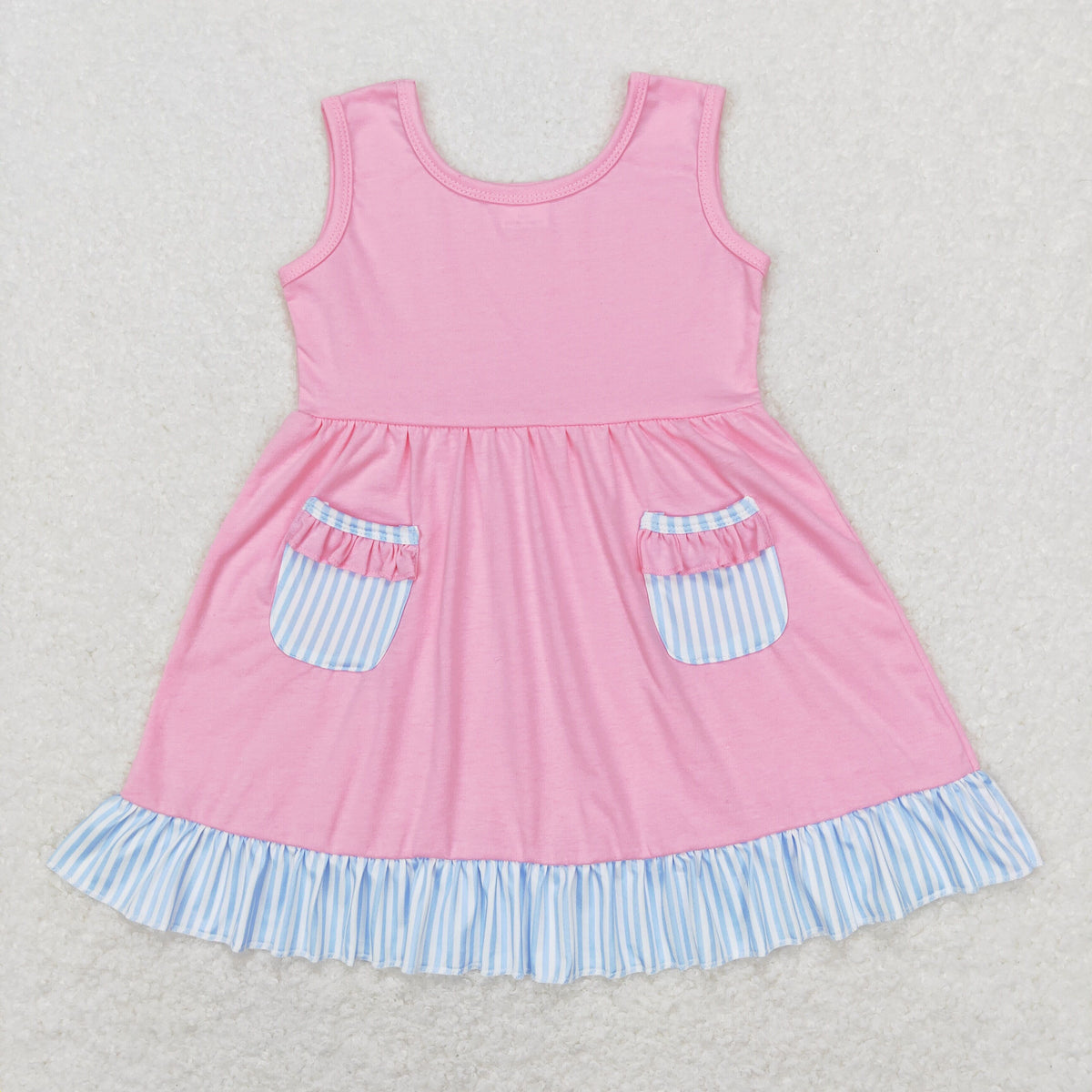 Sibling Baby Girls Stripe Checked Ruffle Sleeve Knee Length Dresses