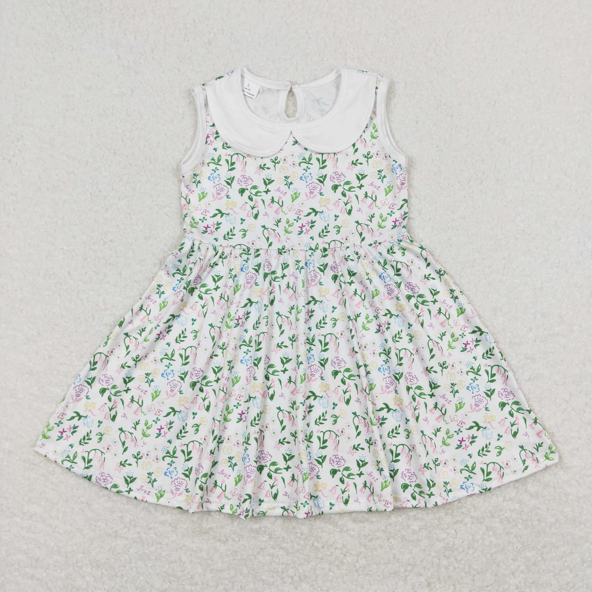 Sibling Baby Girls Flowers Plaid Button Pockets Ruffle Knee Length Dresses