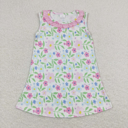 Sibling Baby Girls Flowers Checked Ruffle Knee Length Dresses