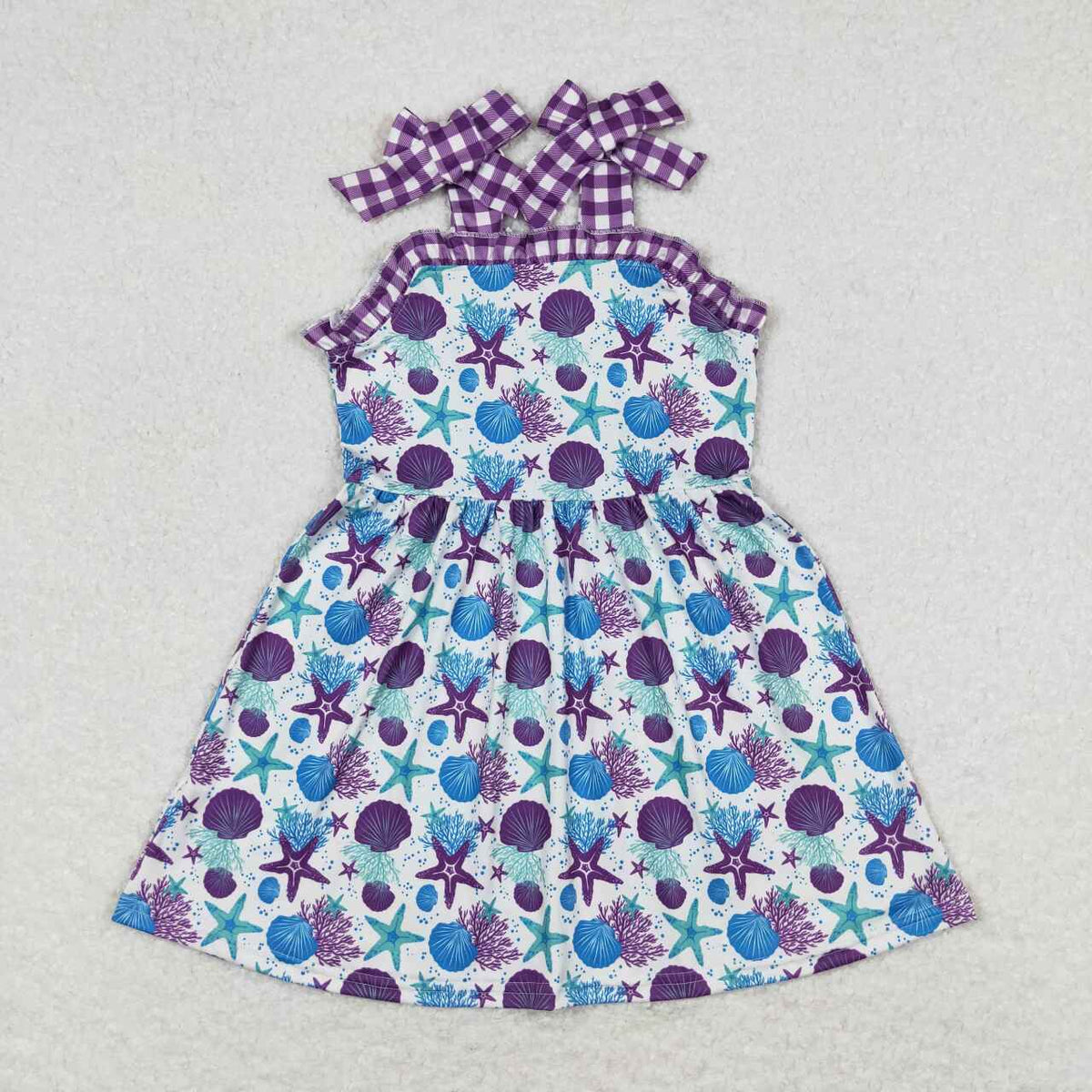 Sibling Baby Girls Strap Sea World Starfishes Crabs Knee Length Dresses