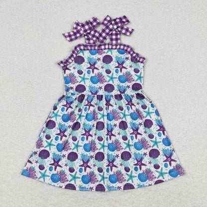 Sibling Baby Girls Strap Sea World Starfishes Crabs Knee Length Dresses
