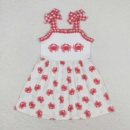 Sibling Baby Girls Strap Sea World Starfishes Crabs Knee Length Dresses