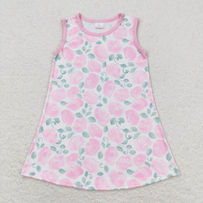 Sibling Baby Girls Flowers Checked Ruffle Knee Length Dresses