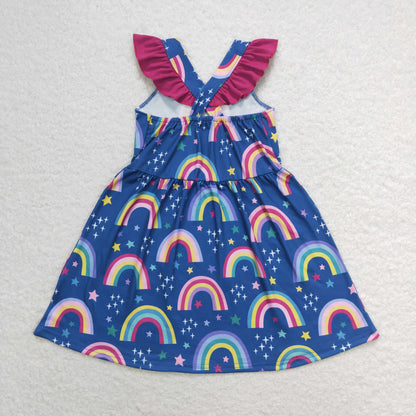 Sibling Baby Girls Colorful Rainbows Stars Plaid Knee Length Dresses