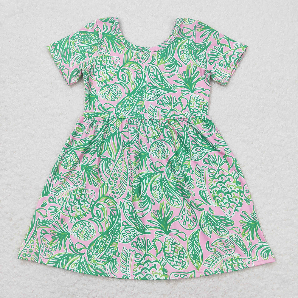Sibling Baby Girls Sea Flowers Short Sleeve Knee Length Dresses