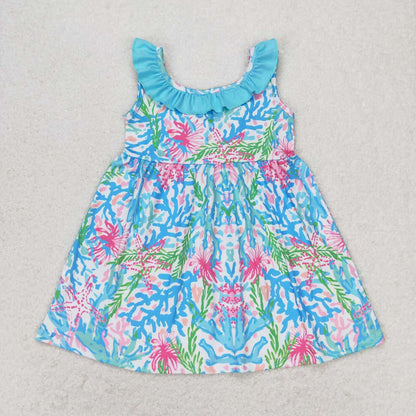 Sibling Baby Girls Sleeveless Flowers Back Bows Ruffle Collar Knee Length Dresses