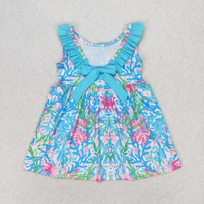 Sibling Baby Girls Sleeveless Flowers Back Bows Ruffle Collar Knee Length Dresses