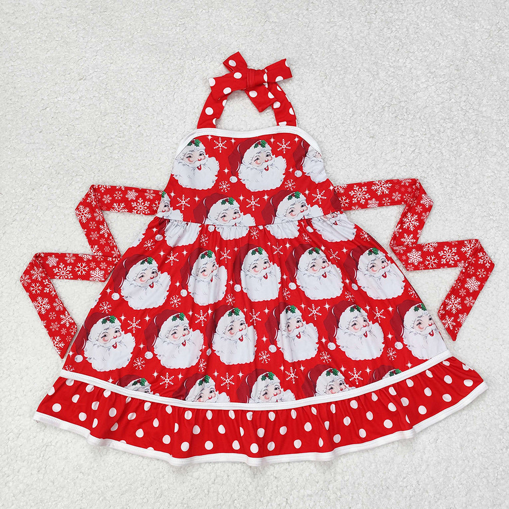 Sibling Baby Girls Santa Plaid Button Pockets Christmas Ruffle Knee Length Dresses