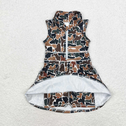 Sibling Baby Girls Sleeveless Camo Ducks Back Zip Yoga Active Short Knee Length Dress