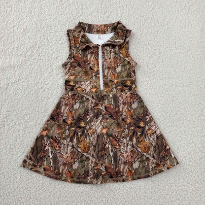 Sibling Baby Girls Sleeveless Camo Ducks Back Zip Yoga Active Short Knee Length Dress