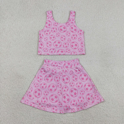 Sibling Baby Girls Footballs Skirt Short Yoga Active Clothes Set Button Short Team Pajamas Sets