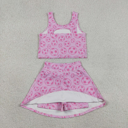 Sibling Baby Girls Footballs Skirt Short Yoga Active Clothes Set Button Short Team Pajamas Sets
