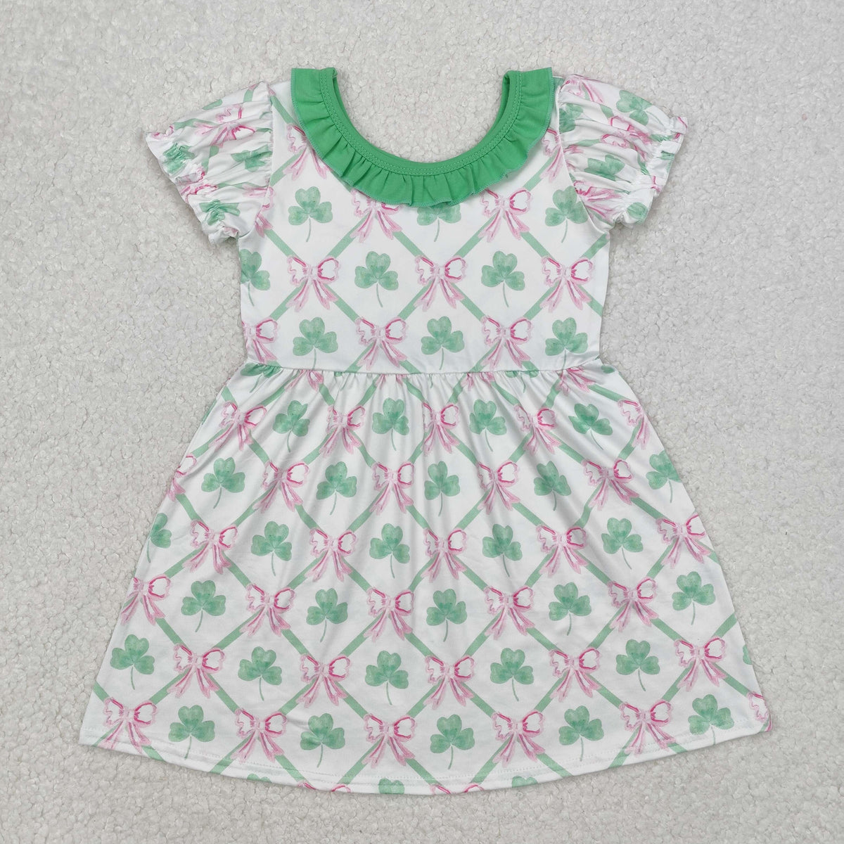Sibling Baby Girls Clovers Bows Checked Pants Pajamas Clothes Sets Zipper Romper