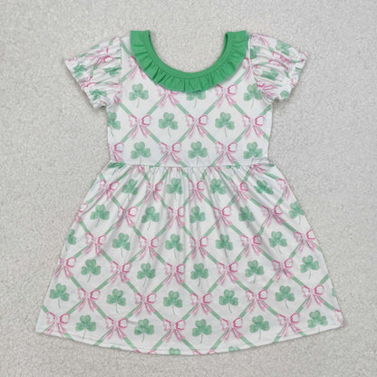 Sibling Baby Girls Clovers Bows Checked Pants Pajamas Clothes Sets Zipper Romper