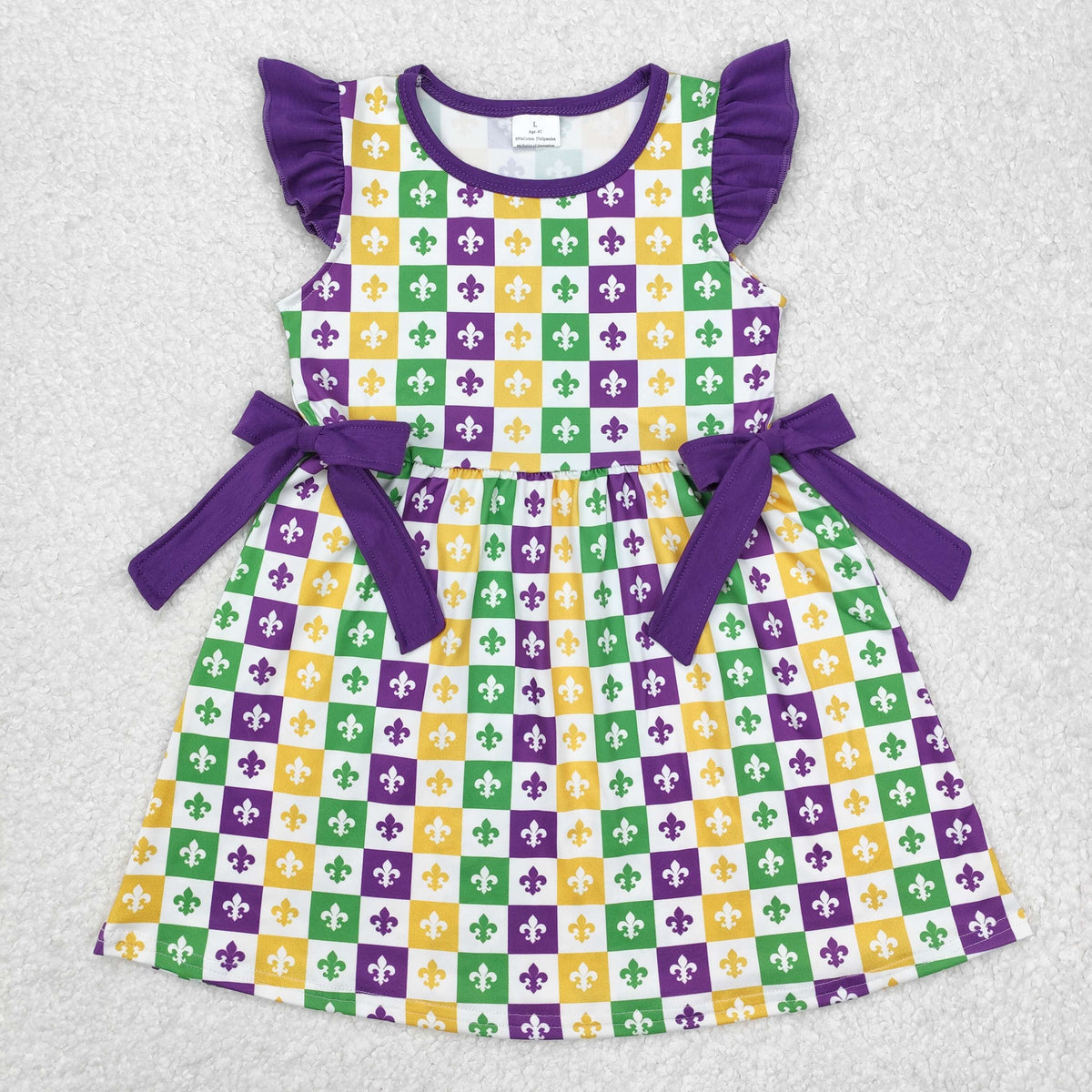 Sibling Baby Boys Girls Mardigras Anchors Checked Bows Knee Length Dress Pocket Rompers