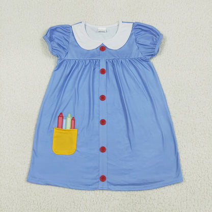 Sibling Baby Girls Pencils ABC Apples Back To School Shorts Clothes Set Dresses