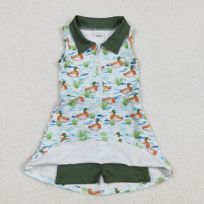 Sibling Baby Girls Sleeveless Camo Ducks Back Zip Yoga Active Short Knee Length Dress