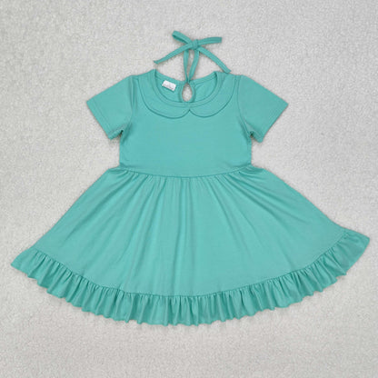 Sibling Baby Girls Round Collar Ruffle Knee Length Dresses