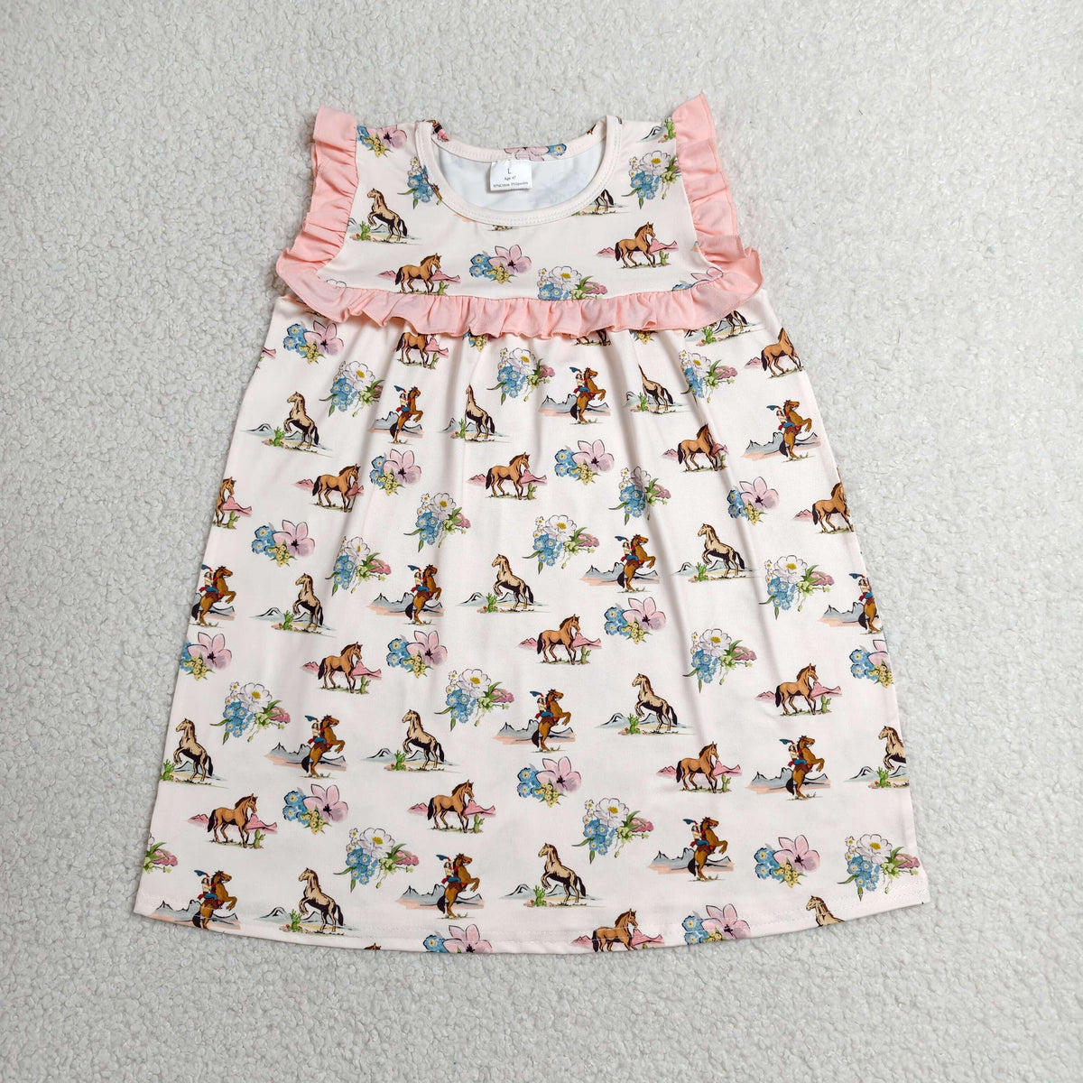 GSD1940 Baby Girls Sleeveless Flowers Horse Rodeos Western Knee Length Dress