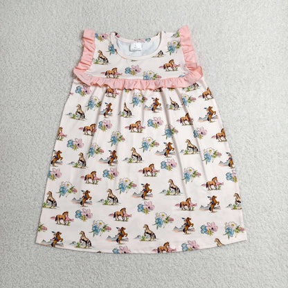 Sibling Baby Girls Horse Rodeos Flowers Western Ruffle Rompers Dress Jumpsuits