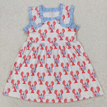 Sibling Baby Girls Crawfish Bows Straps Rompers Dresses