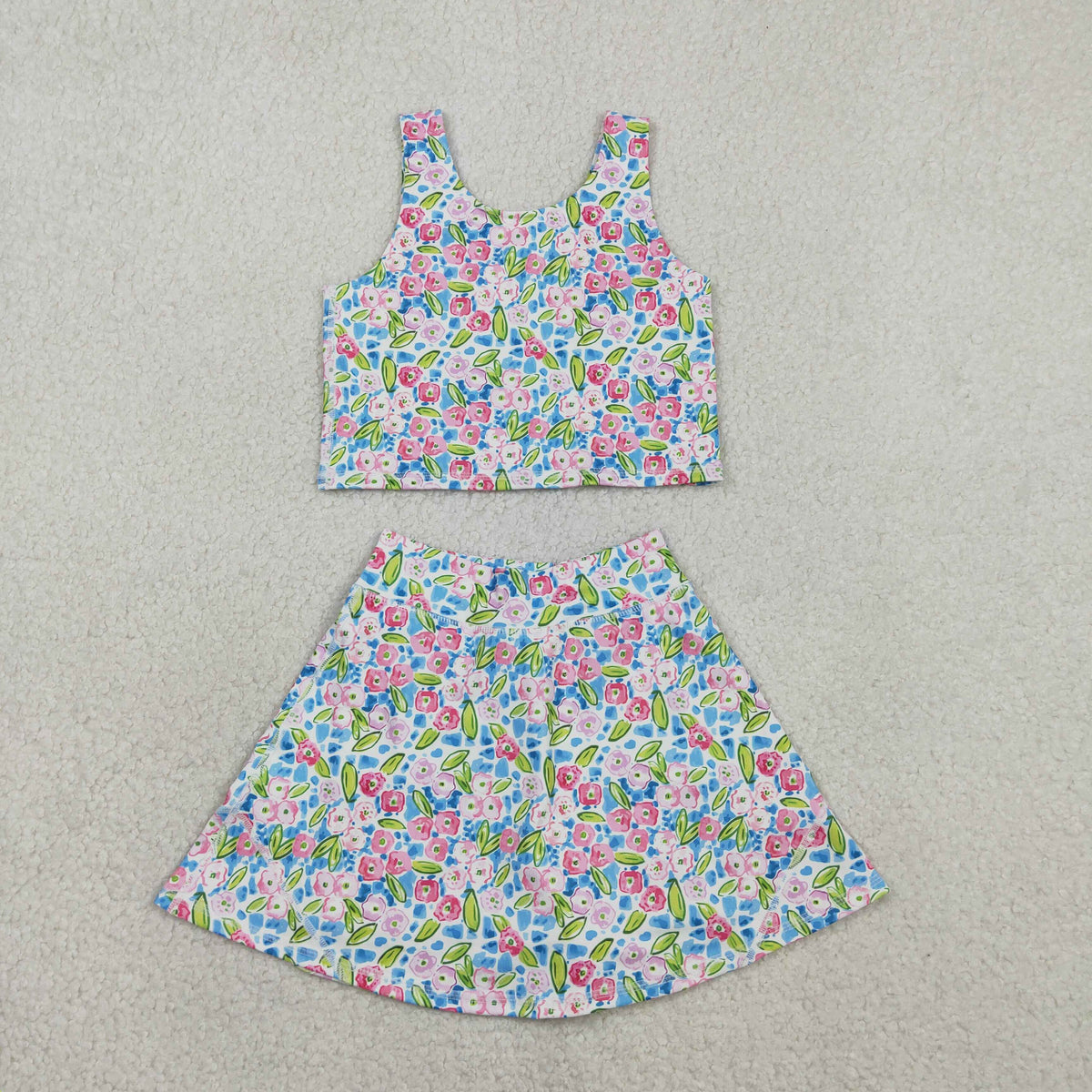Sibling Baby Girls Flowers Bows Sleeveless Vest Yoga Athletic Skorts Sets