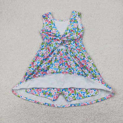 Sibling Baby Girls Flowers Sleeveless Athletic Skorts Sets Dresses
