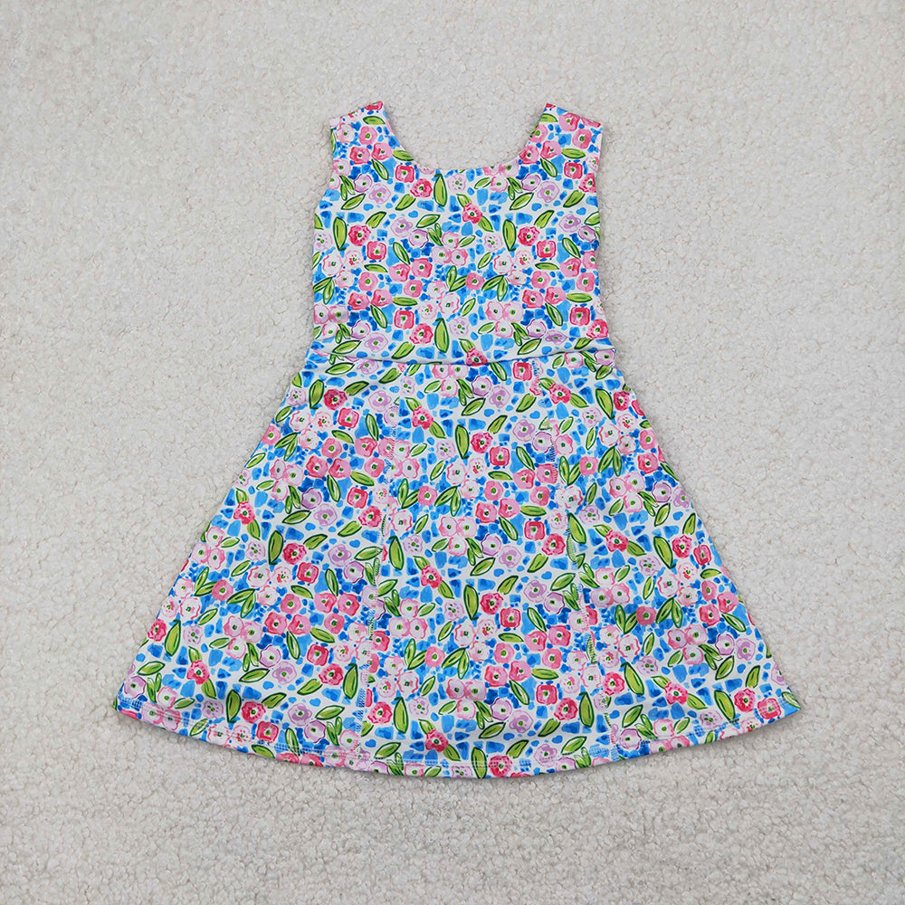 Sibling Baby Girls Colorful Flowers Active Yoga Active Knee Length Dresses