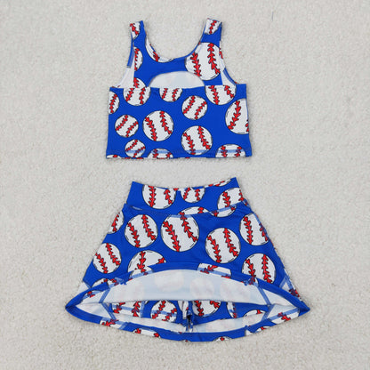 Sibling Baby Girls Football Baseball Cheer Yoga Active Wear Top Shorts Skirts Clothes Sets